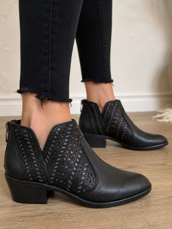 Vince Camuto Shoes - Vince Camuto Prasata Y2K Western Boho Black Suede Cut Out Ankle Boots 7.5M